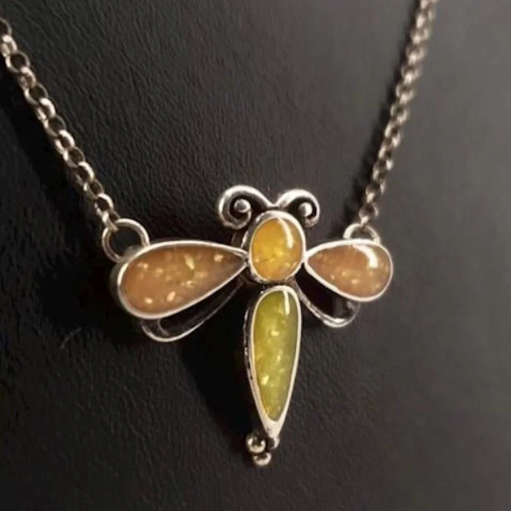 VTG Carolyn Pollack Relios 925 Sterling Silver Dragonfly Necklace 6.12g